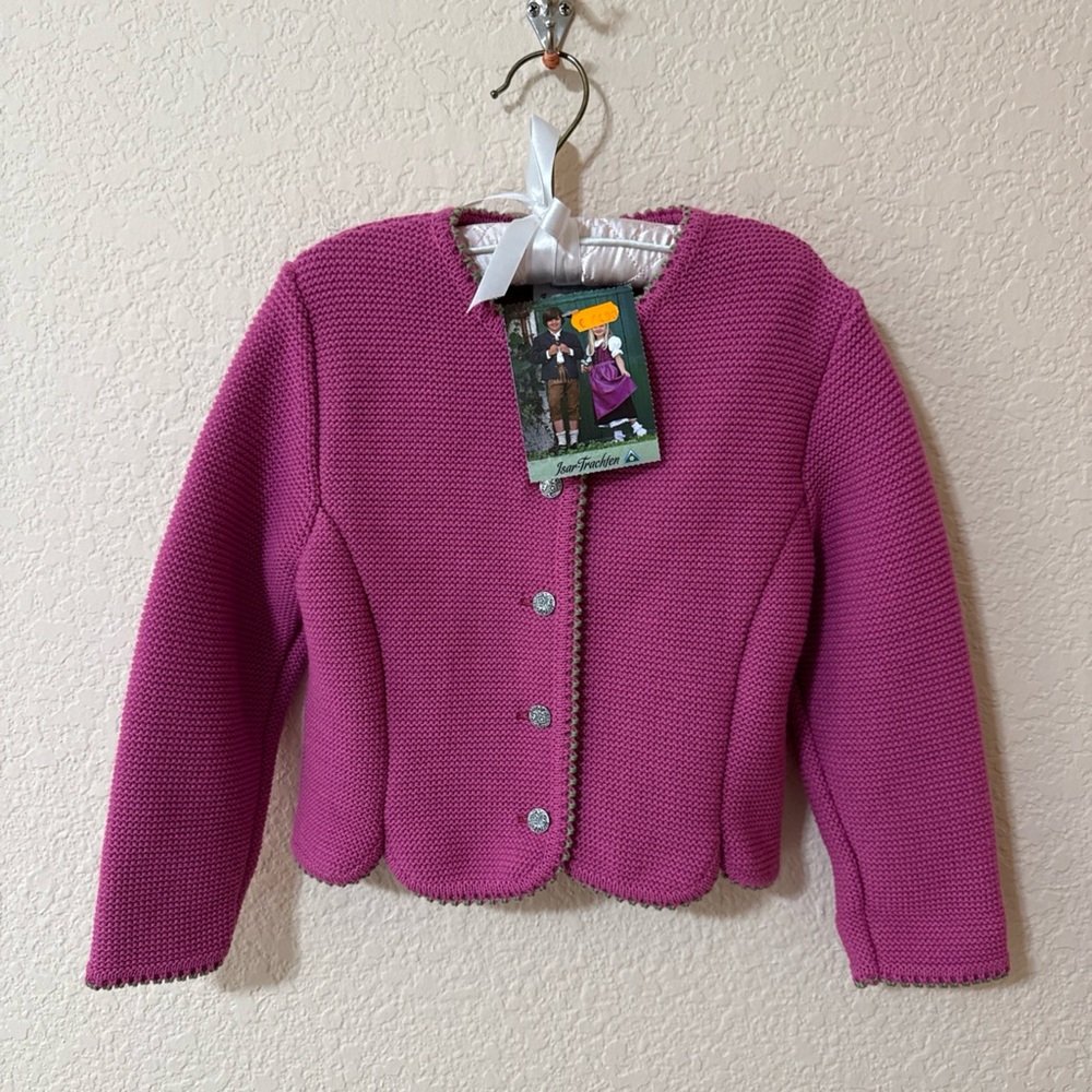 NWT Isar-Trachten Girls Cardigan Sweater Sz 110 5T Traditional Knit Jacket Pink